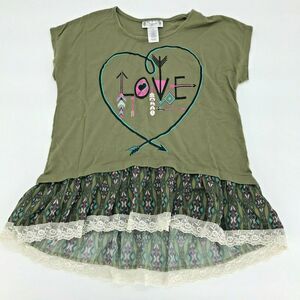 Shyanna Girls Shirt Graphic Love Heart Ruffle Lace Hem Blouse Youth Size Large